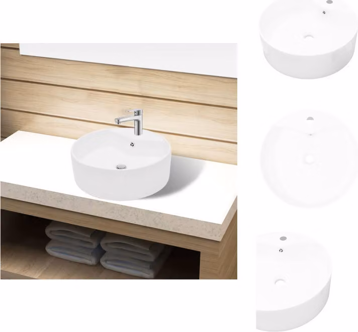 Lavabo in Vetroceramica foro rubinetto/foro sfioratore bianco rotondo - Lavabo da bagno