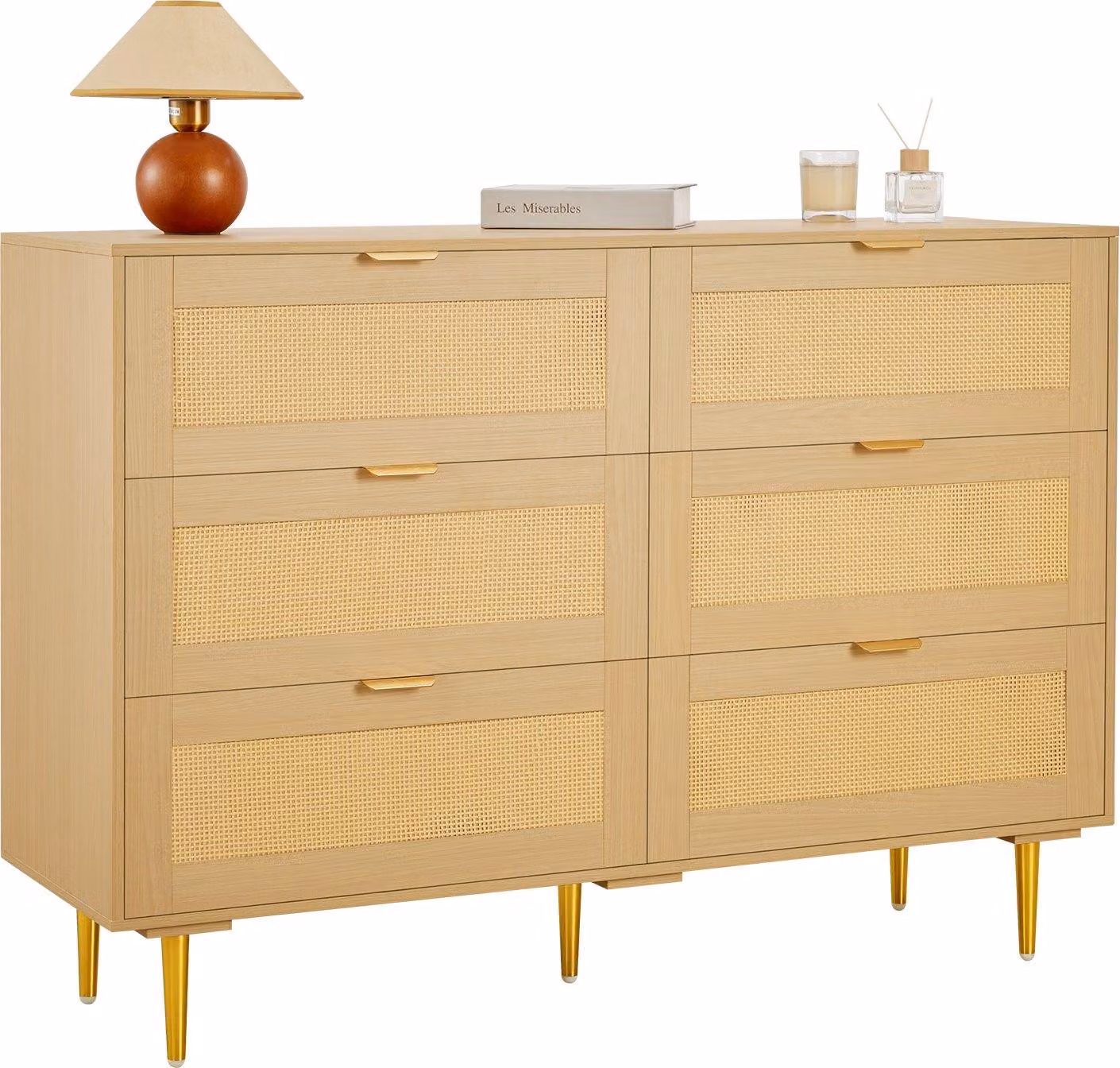 Cassettiera in rattan - Credenza con 6 cassetti - Maniglie e gambe in metallo - Design moderno - Tanto spazio - 120 x 39,5 x 85,4 cm - Per camera da letto, soggiorno, corridoio