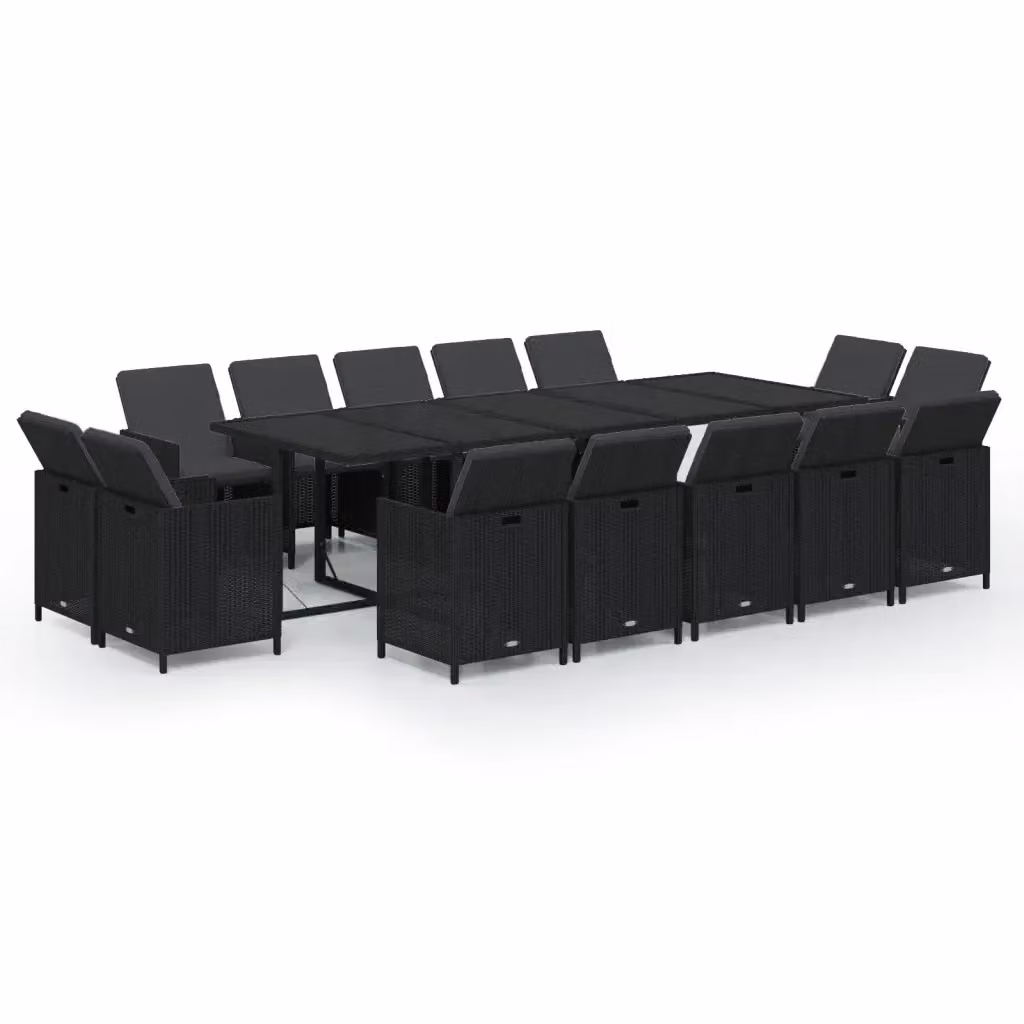 Set da pranzo da giardino vidaXL moderno in polyrattan nero con tavolo rettangolare estensibile in vetro e metallo – 2