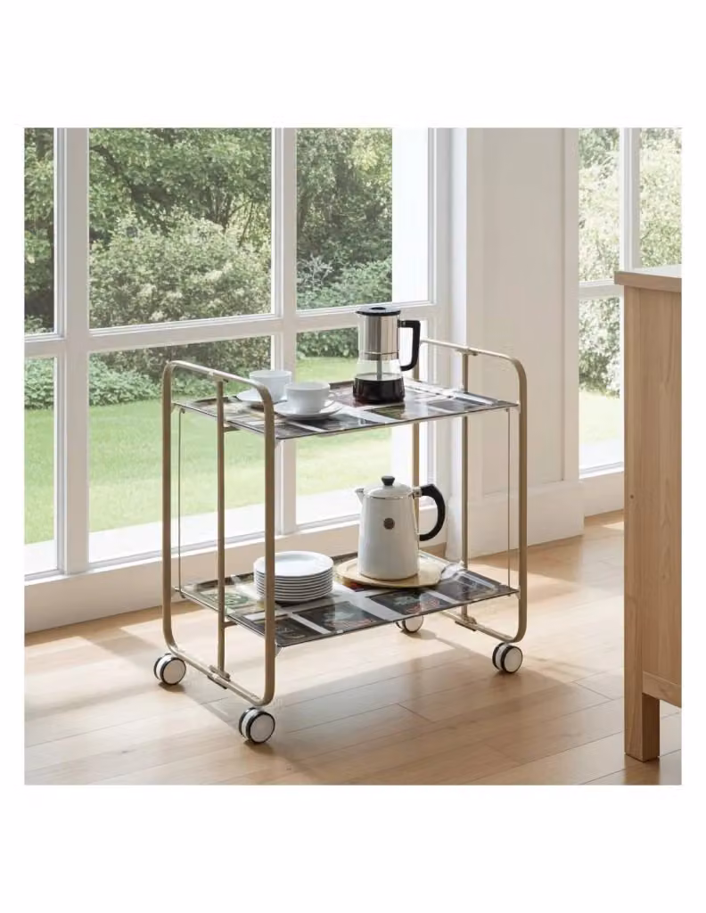 Carrello da cucina pieghevole Don Hierro con 2 ripiani e ruote, colore sabbia, L/P/H: 72 x 43 x 66 cm – 2
