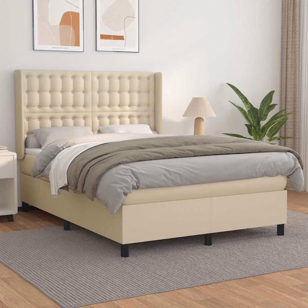 vidaXL Giroletto a Molle con Materasso in Similpelle Beige e Bianco L/P: 140 x 190 cm