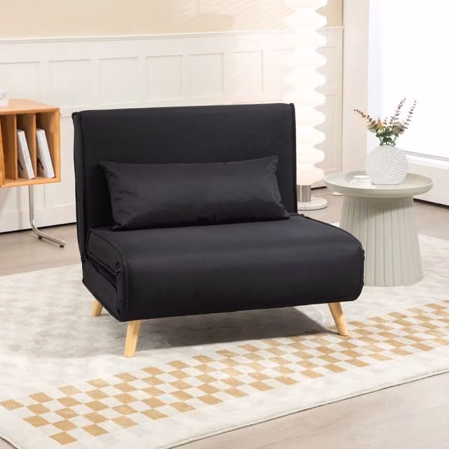 Poltrona letto 2 in 1 FOLYNA nera in tessuto effetto lino con schienale regolabile a 6 posizioni L 80 cm x P 94 cm x H 78 cm