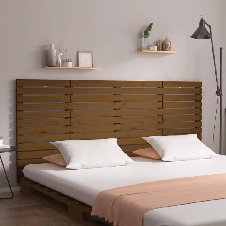 Testiera da parete vidaXL in legno massello di pino, colore ambra, L: 206 cm, P: 3 cm, H: 91,5 cm