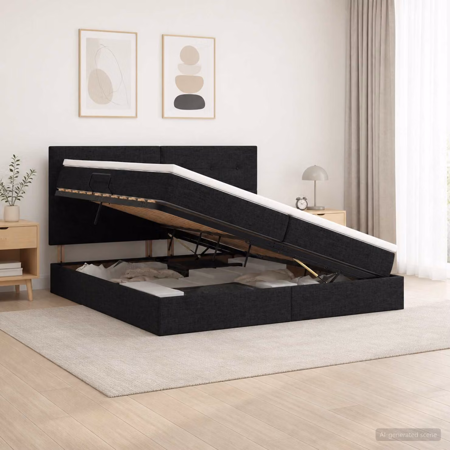 Letto con contenitore e materasso vidaXL in tessuto nero L: 200 cm, P: 200 cm, H: 140 cm