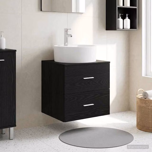 Mobile Lavabo da Parete Rovere Nero 49,5 x 44,5 x 65 cm 890295