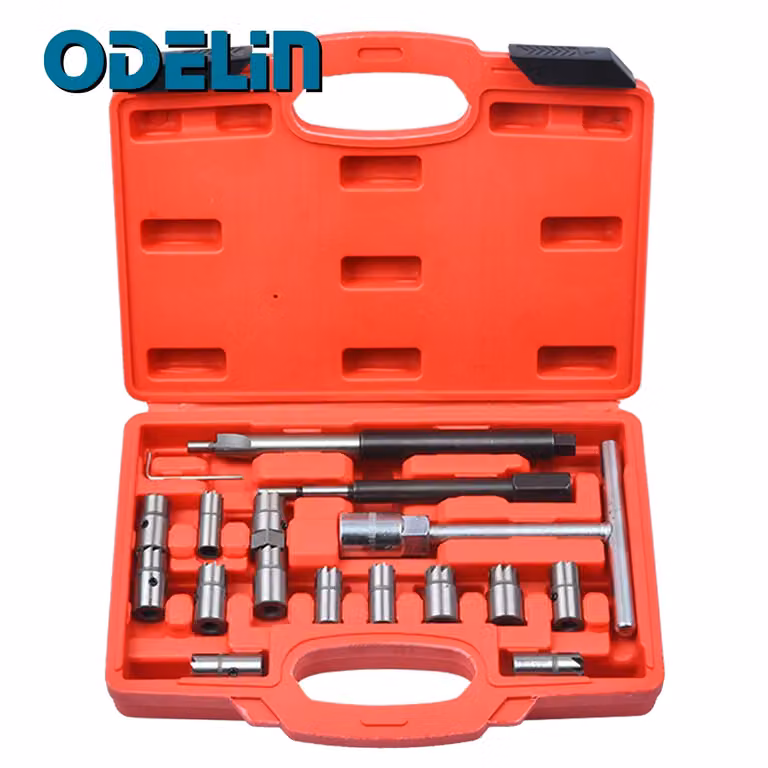 Set di utensili per la rimozione dei sedi degli iniettori diesel, 17 pezzi, per la riparazione di veicoli BMW, Ford, Peugeot, Citroen e Renault