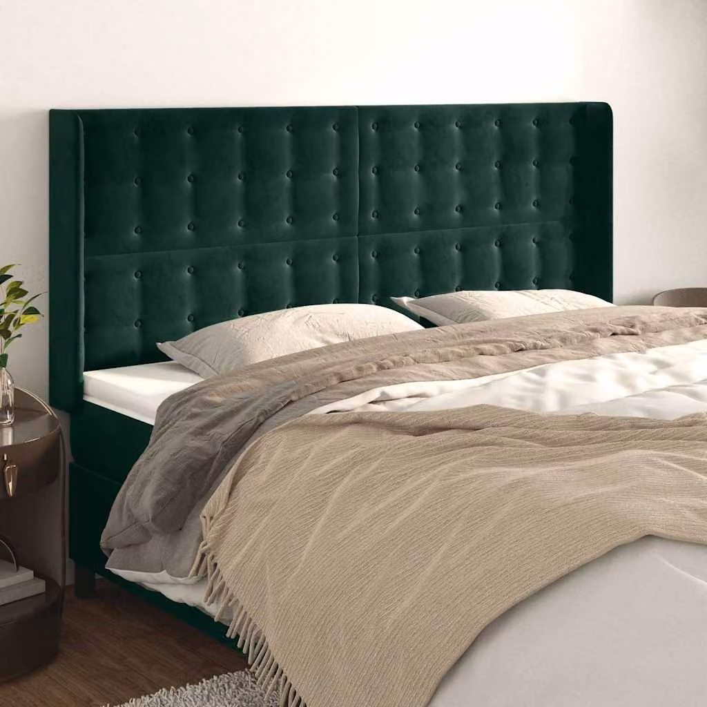 Testiera ad orecchio vidaXL in velluto verde scuro L: 183 cm, P: 16 cm, H: 118/128 cm