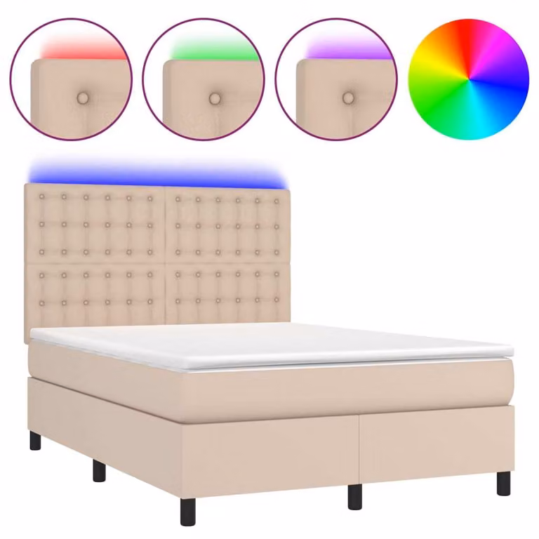 Giroletto Molle Materasso e LED Cappuccino 140x190cm Pelle finta