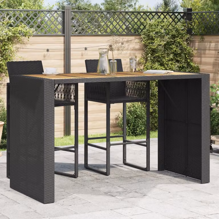 vidaXL Tavolo Bar da Giardino Moderno in Polyrattan con Piano in Acacia Oliata, L: 185 cm, P: 80 cm, H: 110 cm