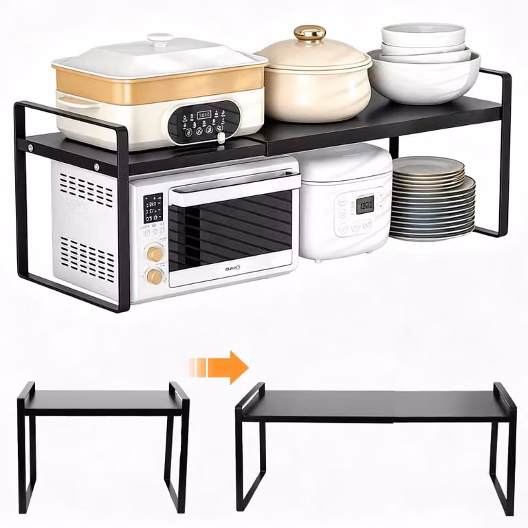 Omgoods - Portaoggetti estraibile per microonde e utensili da cucina, regolabile da 35 a 65 cm