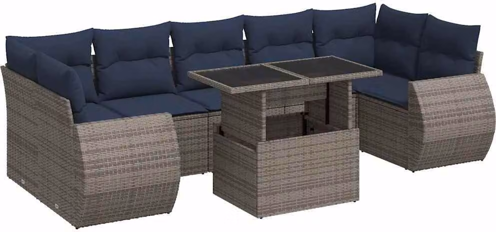 Set Divano da Giardino 8pz con Cuscini Grigio Polyrattan Acacia