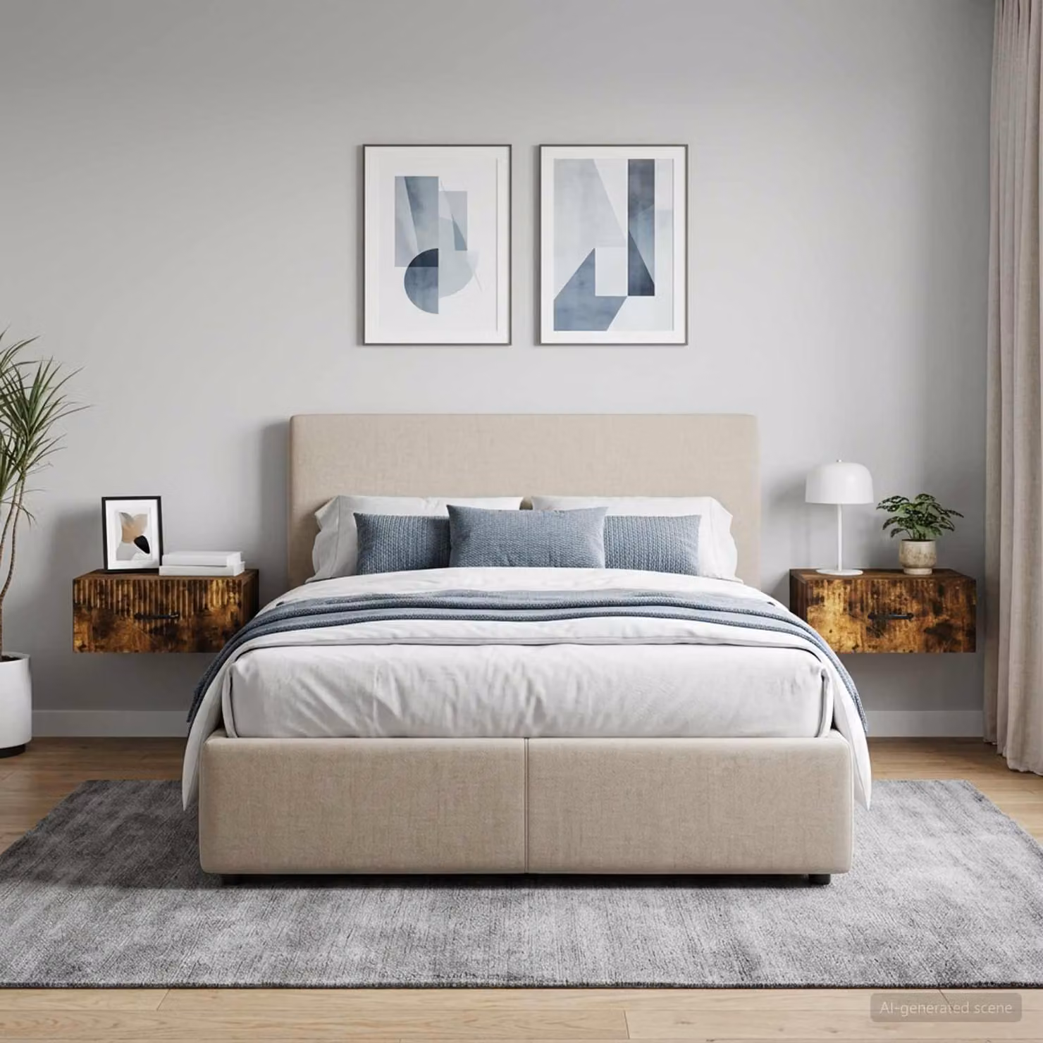 Set di 2 Mobiletti da notte sospesi vidaXL in Rovere Fumo L: 49 cm, P: 34,5 cm, H: 20 cm