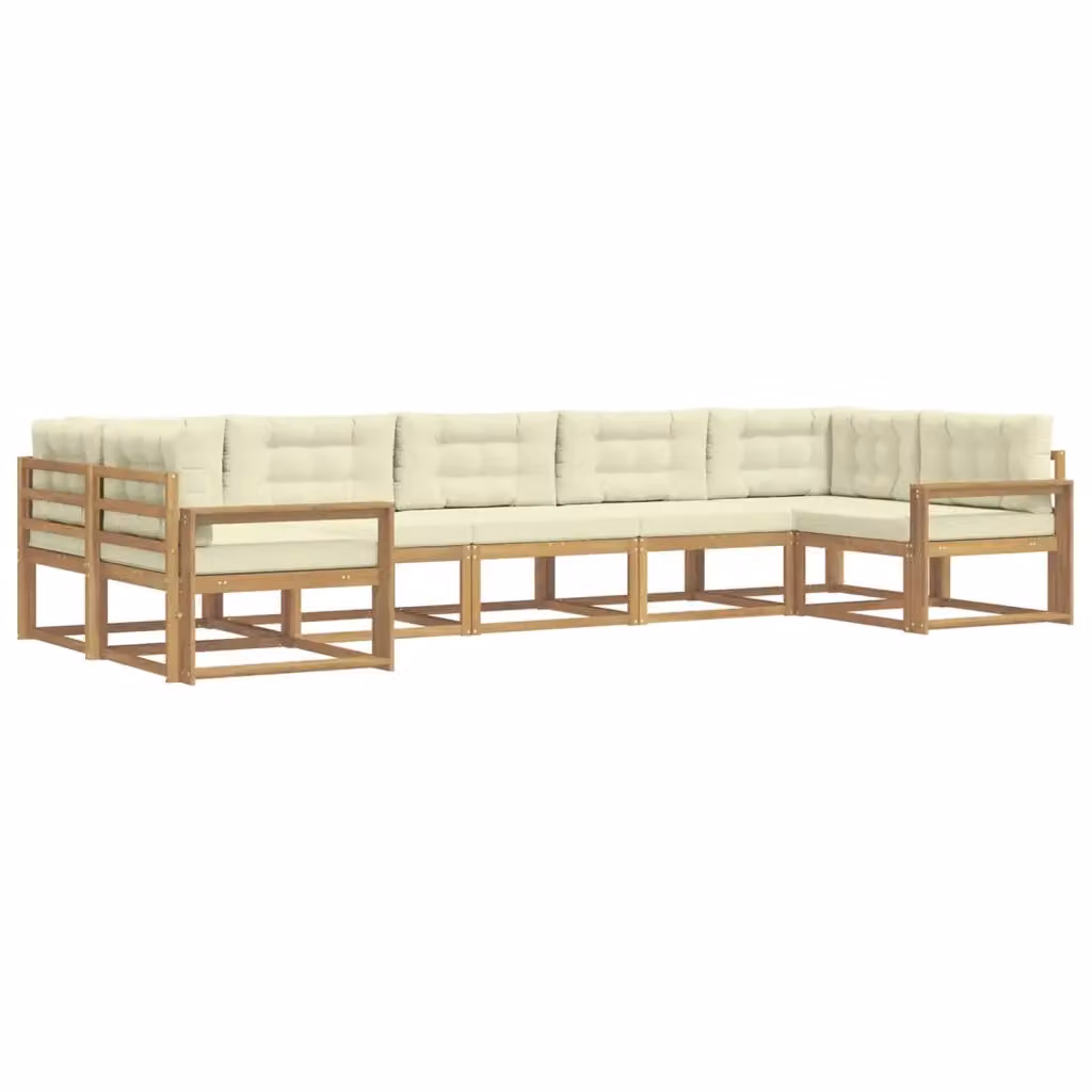 Set di divani da esterno a L vidaXL in legno di acacia con cuscini, Bianco e Beige – 2