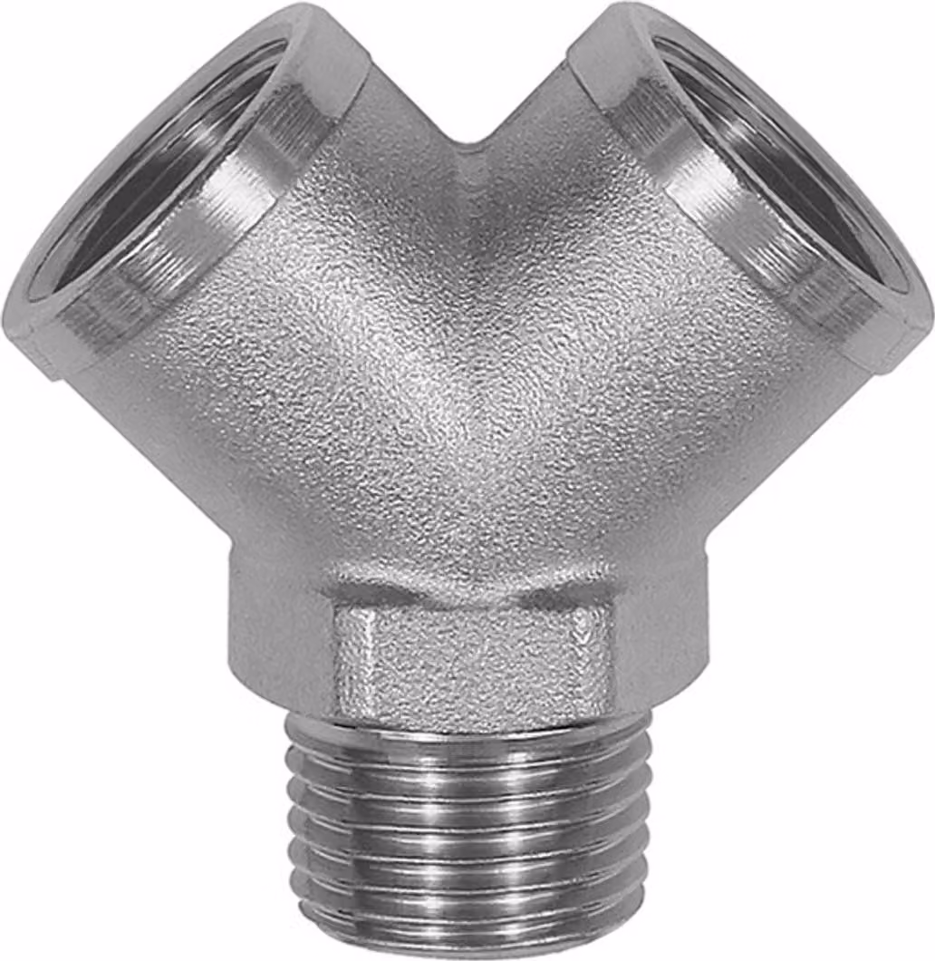Distributore Riegler, a 2 vie, R 1/2 AG, uscite 2 x G 1/2 IG, ottone nichelato.