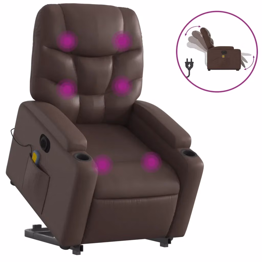 Poltrona Alzapersona Elettrica Reclinabile vidaXL in Similpelle Marrone con Braccioli – 2