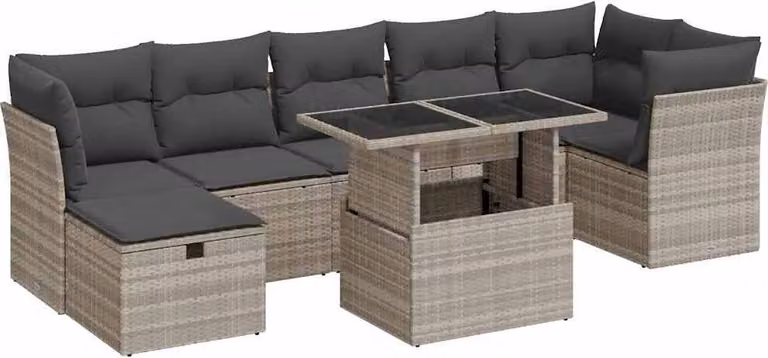 Set Divano da Giardino 8pz con Cuscini Grigio Chiaro Polyrattan