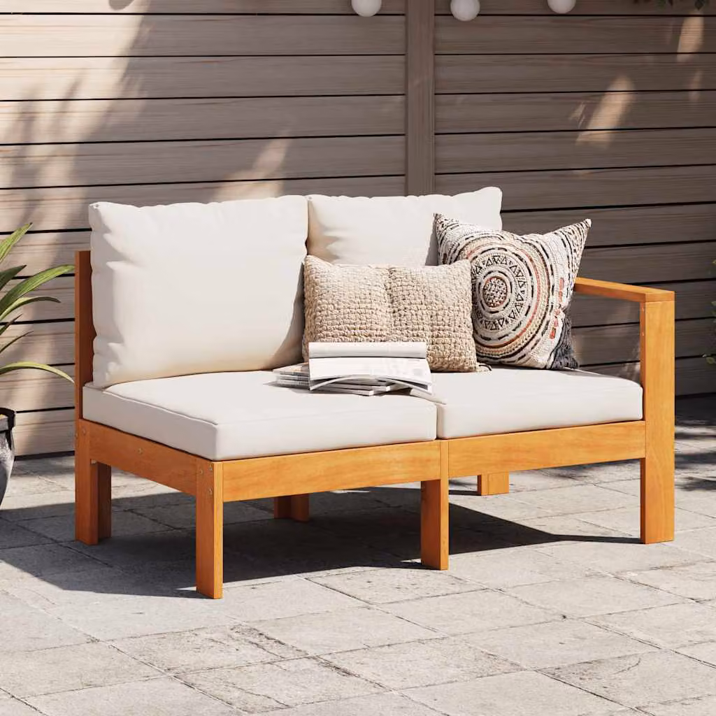 vidaXL Divano da Giardino Moderno a 2 Posti con 1 Bracciolo Sinistro in Legno di Acacia Trattato e Cuscini Beige o Bianchi