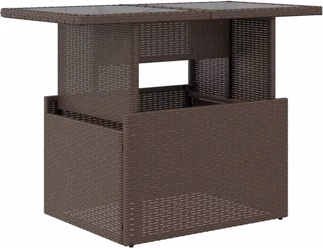 Tavolo da giardino moderno in polyrattan marrone con piano in vetro L: 100 cm, P: 55 cm, H: 73 cm