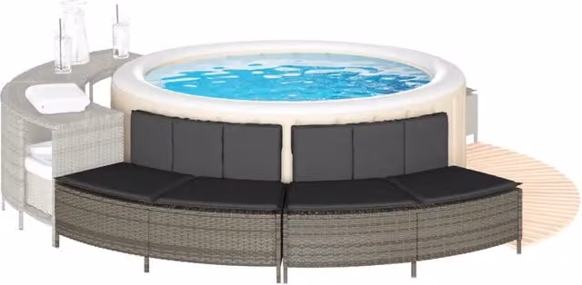 Set di 2 panche da giardino vidaXL in polyrattan grigio con cuscini in tessuto