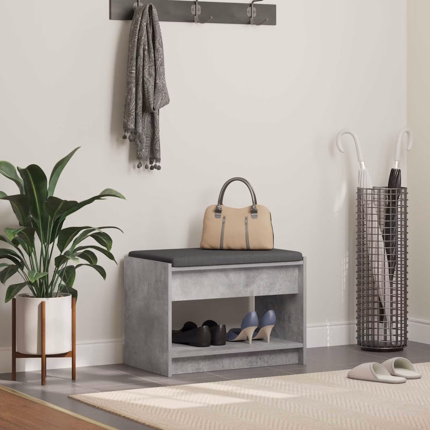 Panca per ingresso con scarpiera vidaXL moderna in grigio, L: 63 cm, P: 38 cm, H: 45 cm