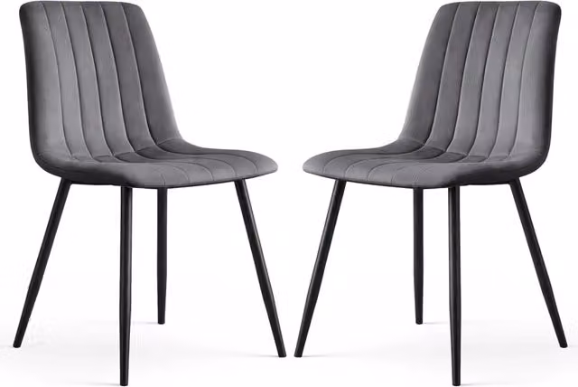 Set di 2 sedie LIVO in velluto trapuntato color grafite scuro con gambe in metallo nero per sala da pranzo e cucina