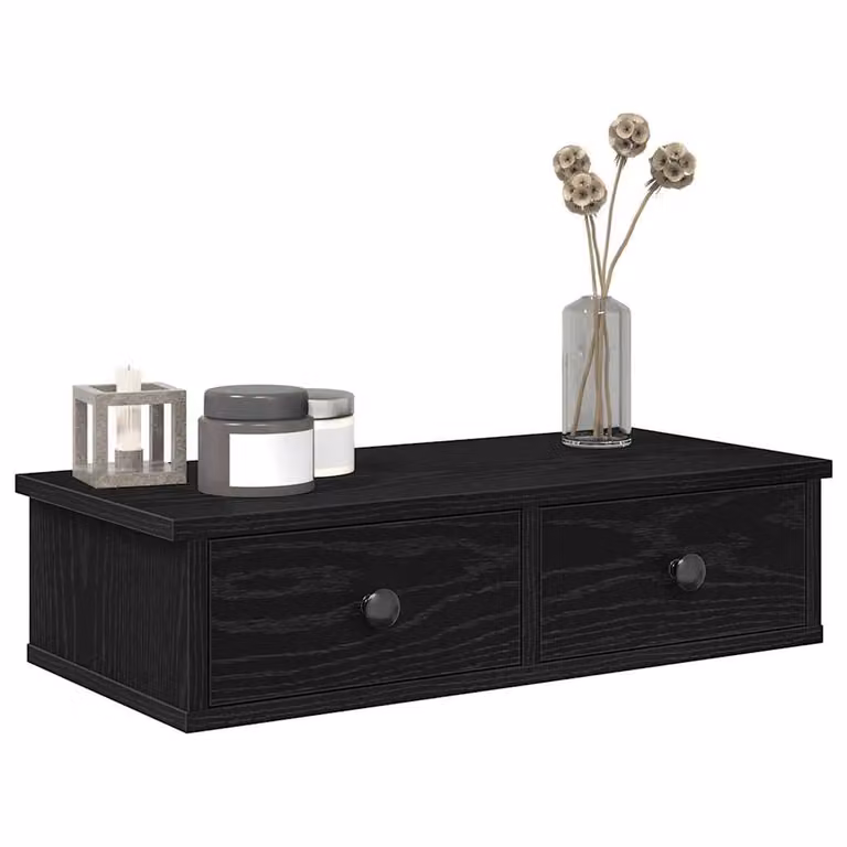 Scaffale a Parete con Cassetti vidaXL Nero in MDF L: 60 cm, P: 28 cm, H: 15 cm