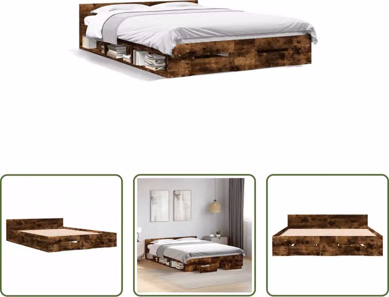 The Living Store Struttura letto con cassetti in rovere fumé 150x200cm Materiale legno