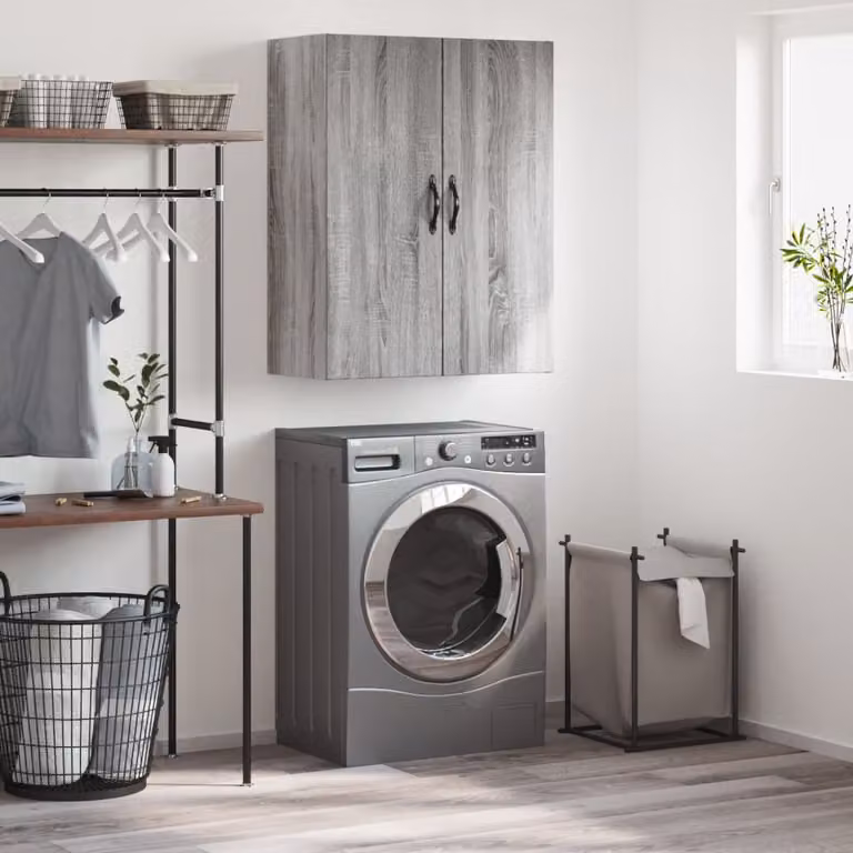 Mobile a parete vidaXL moderno in legno e metallo Grigio Sonoma L: 69,5 cm, P: 34 cm, H: 90 cm