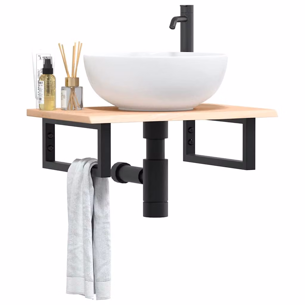 vidaXL Ripiano a Parete per Lavabo in Rovere e Metallo Nero e Marrone L: 60 cm, P: 40 cm, H: 3 cm