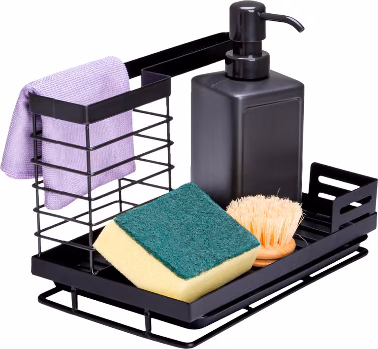 QUVIO Organiser- Organizzatore per cucina - Organizzatore per piano di lavoro - Organizzatore per cucina - Organizzatore per cucina - Organizzatore per cucina in metallo - Organizzatore per piano di lavoro in metallo - Organizzatore per cucina nero - Orga
