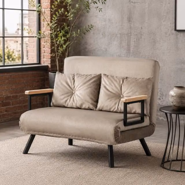 Divano letto 102x73x81 cm marrone chiaro – schienale 5 posizioni, 1 collo