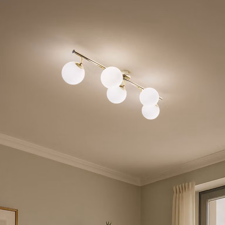 Plafoniera soffitto Drum Domiluce, dimmerabile, Ottone / Oro, Soggiorno / Sala da pranzo, Metallo, Plafoniera