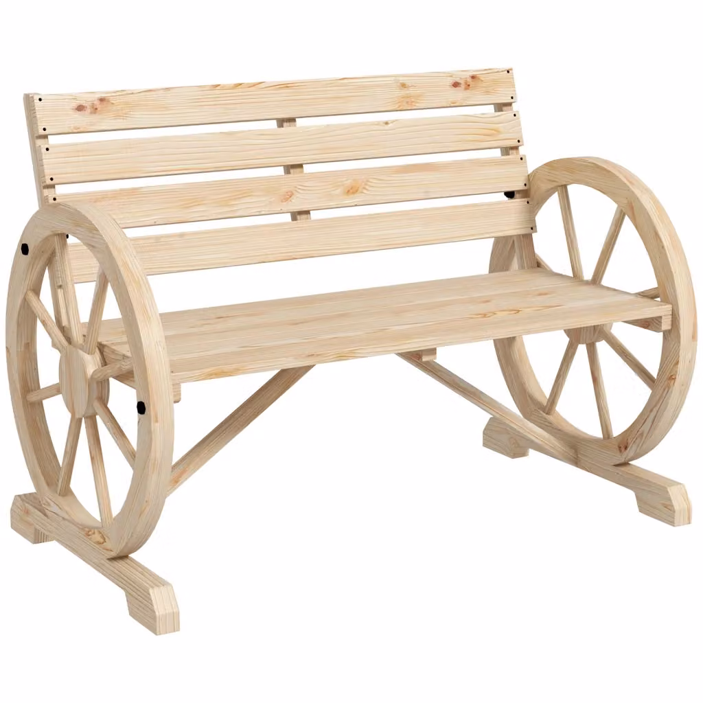 Panca da giardino Minimal a 2 posti in legno di tiglio naturale con braccioli stile campestre, colore beige/marrone – 2