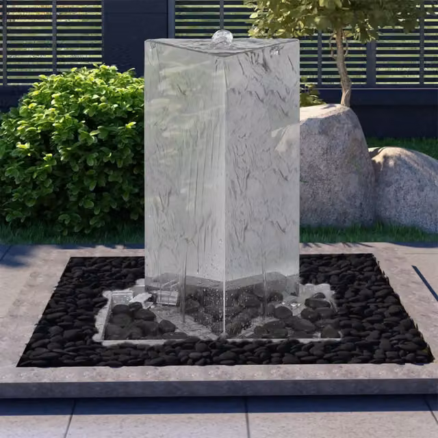 Fontana da Giardino Moderna vidaXL in Acciaio Inox e Plastica, Colore Argento, con Colonna d'Acqua e Pompa