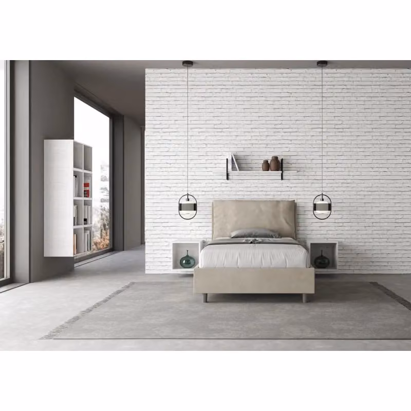 Letto imbottito Ityhome in microfibra con rete inclusa, colore beige, L/P/H: 120 x 200 x 110 cm – 2
