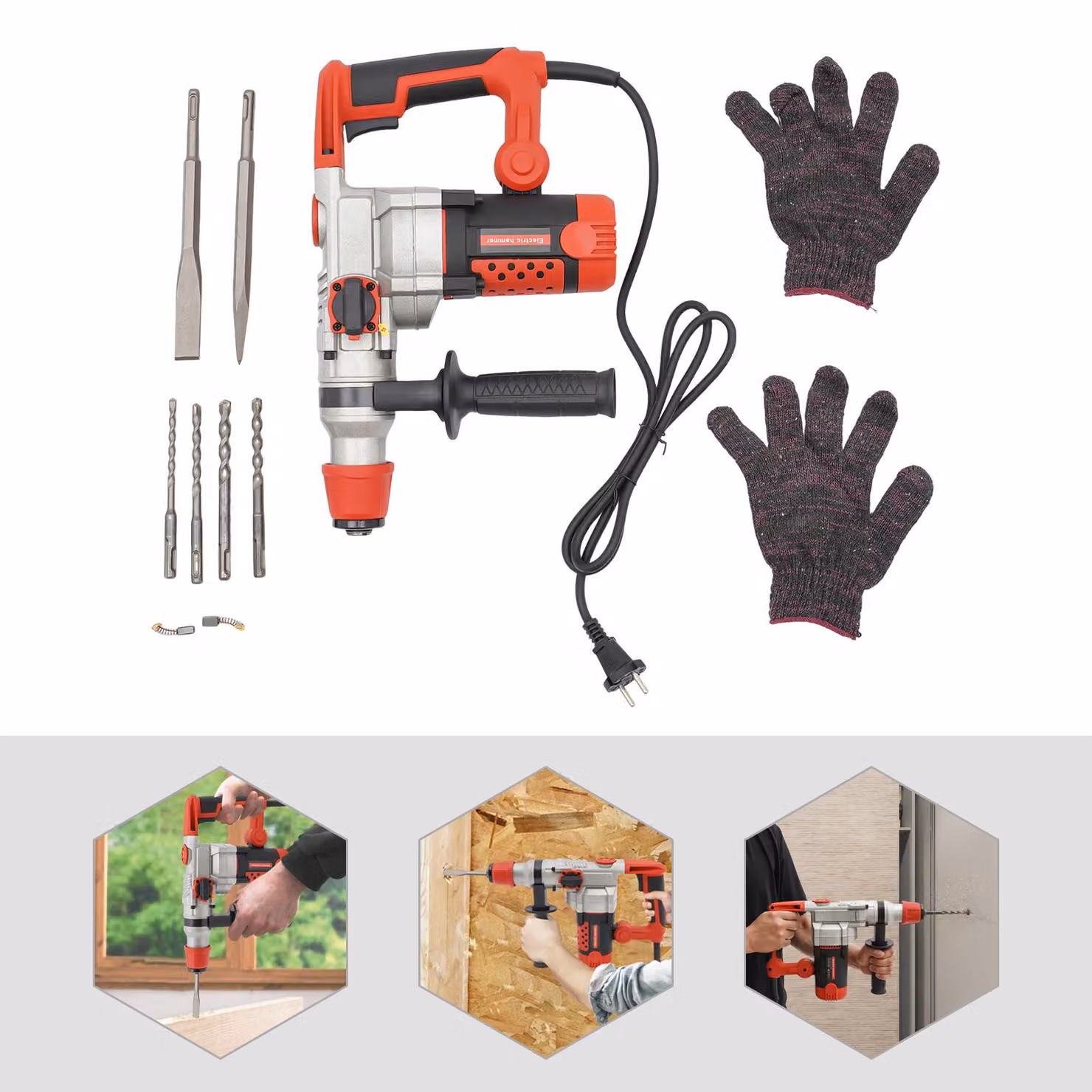 Trapano a percussione elettrico da 2200 W - 220 Volt - 0-930 giri al minuto - Trapano portatile - Colore: nero, rosso, argento