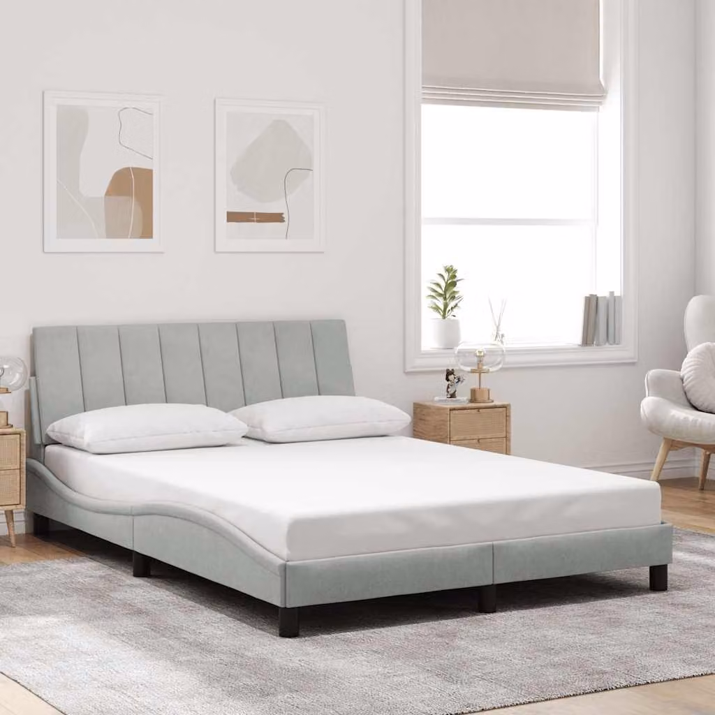 vidaXL Giroletto Hanko senza Materasso in Velluto Grigio Chiaro L/P/H: 140 x 190 cm – 1