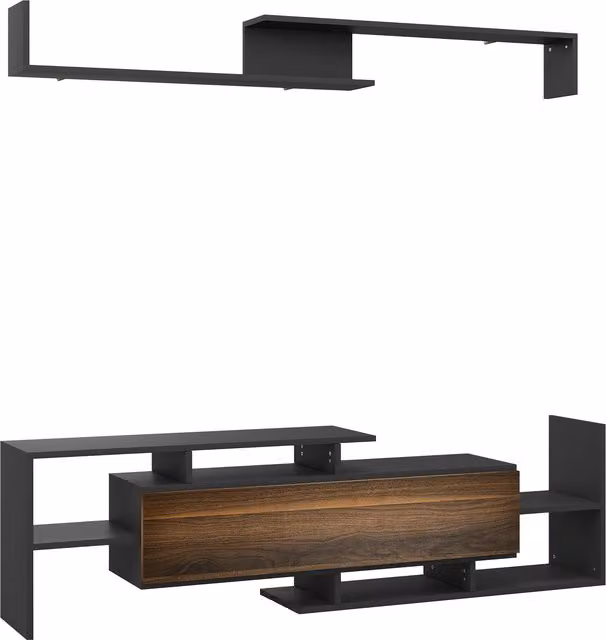 Mobile Porta TV Moderno HOMCOM con Mensola a Muro e Ripiani Aperti in Legno, Nero e Marrone – 1
