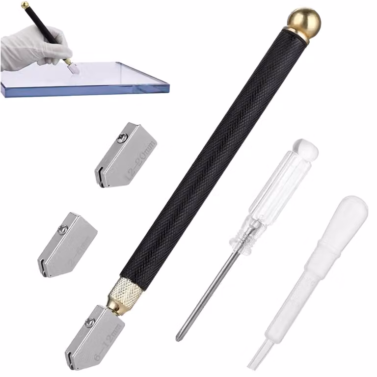 Tagliavetro da 2 a 20 mm, utensile per tagliare il vetro migliorato, con sistema di lubrificazione a olio e punta in metallo duro