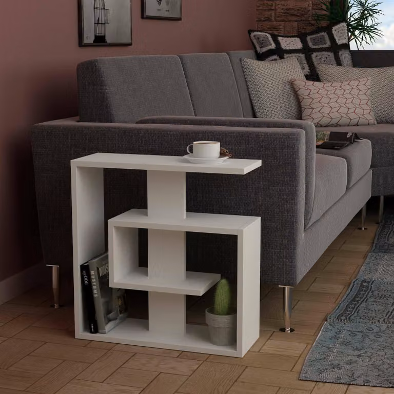 Rumbia - Tavolino da Salotto, 55x20x57h cm Bianco, Portariviste Multiuso