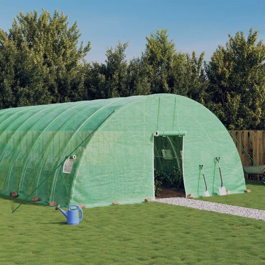 Serra vidaXL con telaio in acciaio galvanizzato verde, L: 24 m, P: 6 m, H: 2,85 m