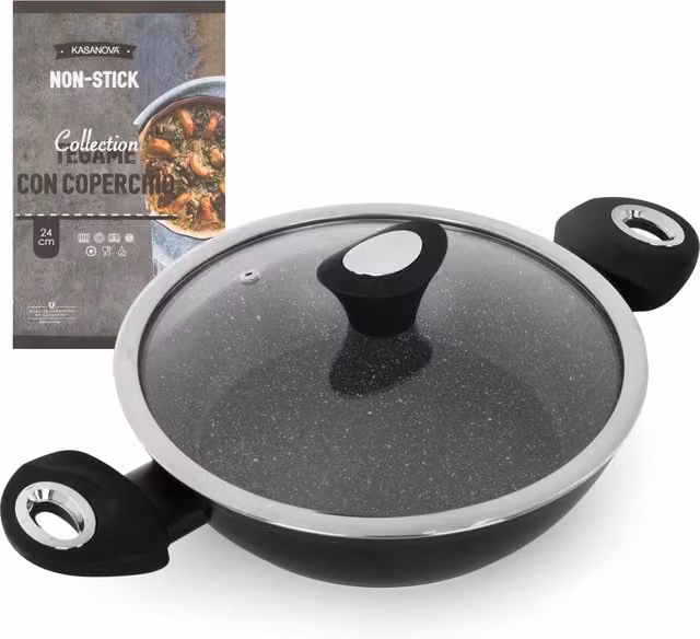 Casseruola antiaderente KASANOVA Collection in alluminio e ceramica con coperchio in vetro, colore nero, Diametro: 24 cm