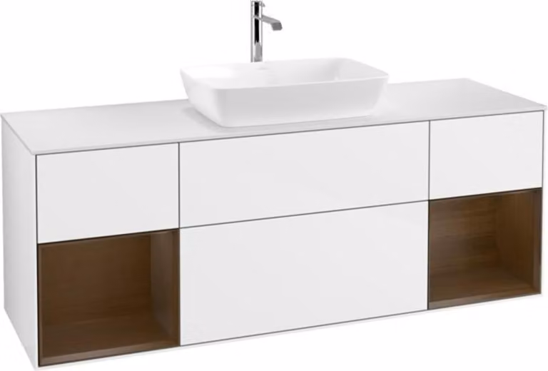 Mobiletto V&B Finion 160 cm, Pl w m, Reg wal ven, glo wh. Lac