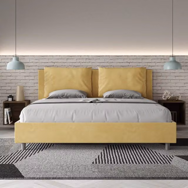 Letto matrimoniale moderno Ityhome con rete imbottita in microfibra gialla L/P: 180 x 200 cm