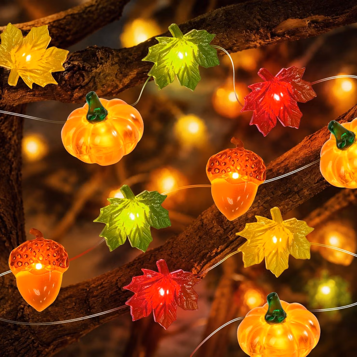 Catena luminosa a LED per l'autunno, lunghezza 3 metri, 30 LED bianco caldo, alimentazione a batteria