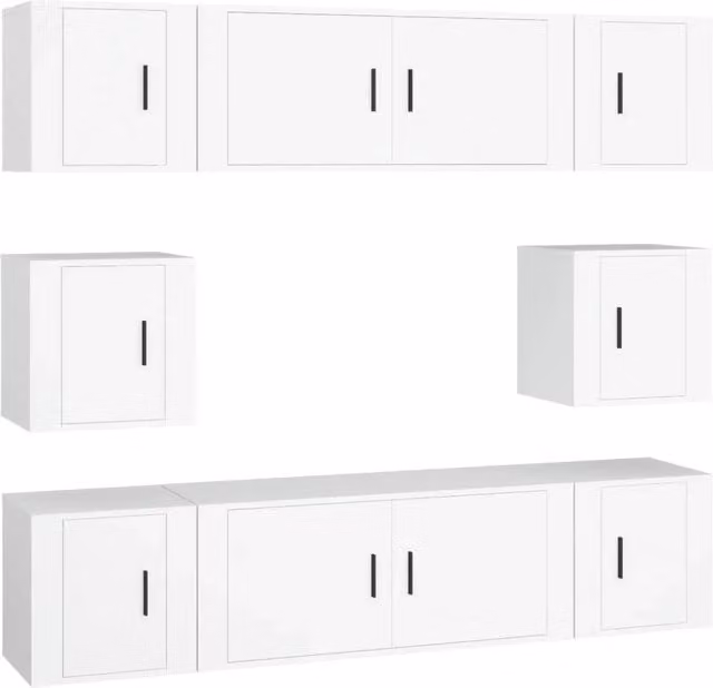Set Mobili Porta TV 8pz | Armadietto TV | Mobile Porta TV Bianco in Legno Multistrato
