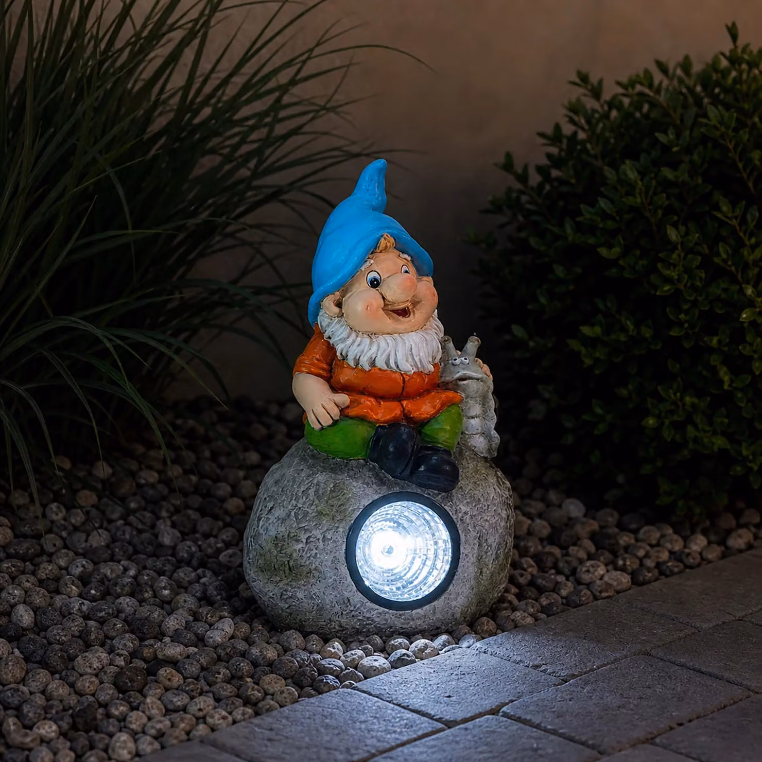 DICTROLUX Lampada Solare a Gnomo con Luce LED Bianca Fredda, Colore Grigio, Altezza: 38 cm – 2