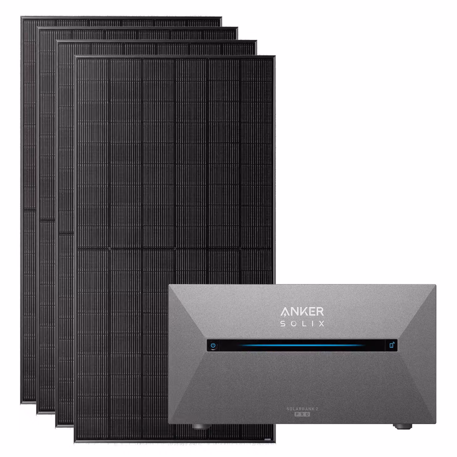 Impianto fotovoltaico da balcone Anker SOLIX da 2.000 W, con batteria solare 2 Pro e 4 pannelli solari da 500 W ciascuno, senza staffa di montaggio
