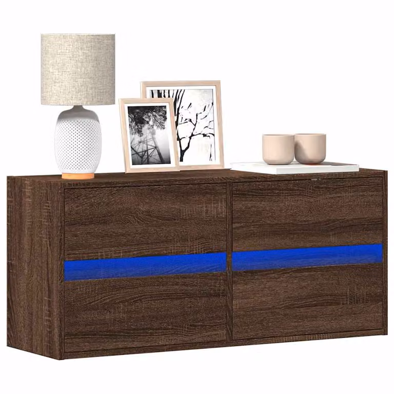 Mobile TV a parete vidaXL con luci LED integrate in rovere marrone L 100 cm, P 31 cm, H 45 cm