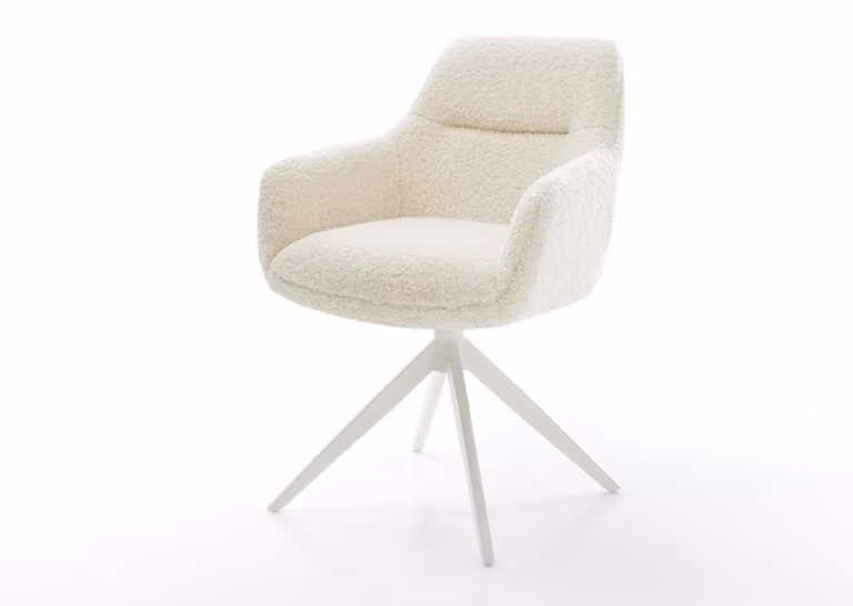 DELIFE Sedia girevole Pejo-Flex Teddy Beige Telaio a croce largo Bianco Girevole a 360° Funzione dondolo Anima a molla tascabile